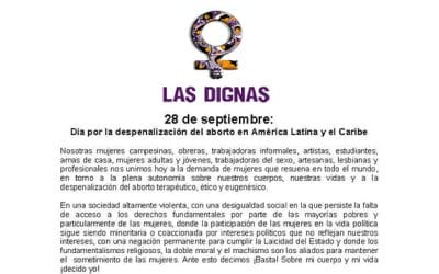 28 DE SEPTIEMBRE: DÍA POR LA DESPENALIZACIÓN DEL ABORTO EN AMÉRICA LATINA Y EL CARIBE | COMUNICADO 28SEPT 2014