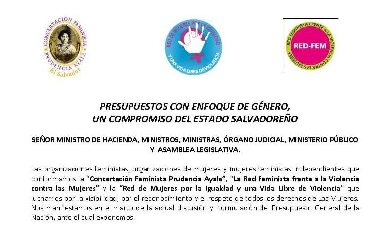 PRESUPUESTOS CON ENFOQUE DE GÉNERO, UN COMPROMISO DEL ESTADO SALVADOREÑO | COMUNICADO SEPT 2013